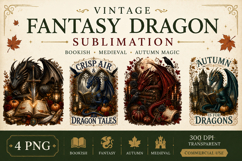 Vintage Fantasy Dragon Sublimation, Autumn Dragon Clipart Product Image 1