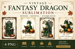 Vintage Fantasy Dragon Sublimation, Autumn Dragon Clipart Product Image 1