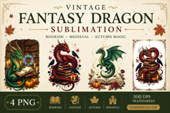 Vintage Fantasy Dragon Sublimation, Autumn Dragon Clipart Product Image 1