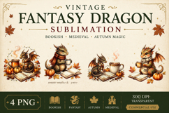 Vintage Fantasy Dragon Sublimation, Autumn Dragon Clipart Product Image 1