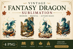 Vintage Fantasy Dragon Sublimation, Autumn Dragon Clipart Product Image 1