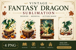 Vintage Fantasy Dragon Sublimation, Autumn Dragon Clipart Product Image 1
