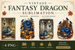 Vintage Fantasy Dragon Sublimation, Autumn Dragon Clipart Product Image 1