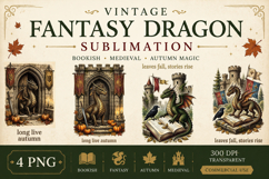 Vintage Fantasy Dragon Sublimation, Autumn Dragon Clipart Product Image 1