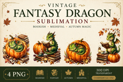 Vintage Fantasy Dragon Sublimation, Autumn Dragon Clipart Product Image 1