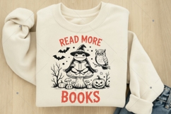 Bookish Halloween Witch Frog Reading SVG PNG, Read More Product Image 1