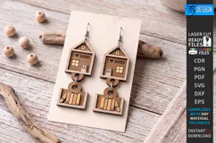 Wooden Booklover Earrings Laser Cut | Bookshelf | Jewelry Product Image 1