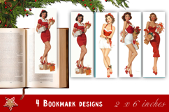 Pin up christmas girl bookmark printable | Retro woman book Product Image 1