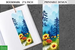 Cute Watercolor Printable Bookmark|Mountains and Wild Flower Product Image 1