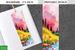Cute Watercolor Printable Bookmark|Mountains and Wild Flower Product Image 1