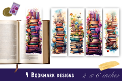 Flowers and books bookmark, pile of books, floral Bookmarks Product Image 1