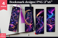 Neon Galaxy Black Cat Bookmark PNG fantasy night bookmark Product Image 1
