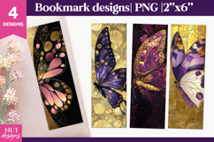 Golden Purple Butterfly bookmark, Golden bookmark PNG Product Image 1