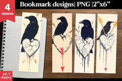 Crow and Heart Bookmarks, Gothic dark romance bookmark Product Image 1