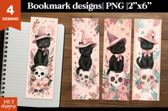 Witch Cat Bookmarks PNG, Cartoon halloween bookmarks for kid Product Image 1