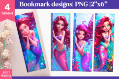 Bookmark for girls Cute red haired mermaid bookmark PNG Product Image 1