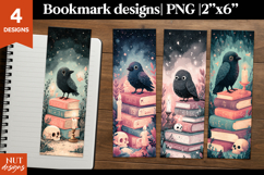 Mystic Raven Bookstack Bookmark, Cartoon halloween bookmark Product Image 1