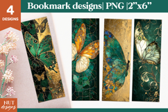 Golden Green Butterfly Green bookmark, Elegant bookmark PNG Product Image 1