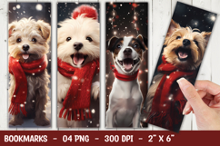 Fluffy Puppy with Santa Hat Red Scarf Bookmark Sublimatin Product Image 1