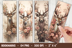 Floral Deer Bookmark Sublimation PNG Product Image 1