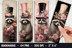 Floral Raccoon Bookmark Sublimation PNG Product Image 1