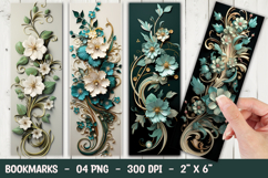 Ivory White Classic Floral Bookmark Sublimation Product Image 1