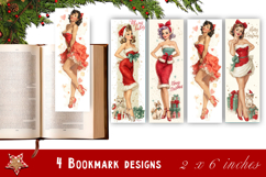 Pin up christmas girl bookmark printable | Retro woman book Product Image 1