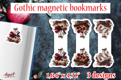 Gothic magnetic bookmarks Floral open book, hourglass, roses Product Image 1