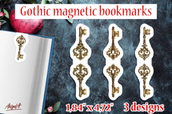 Floral Gothic magnetic bookmarks vintage golden key PNG Product Image 1