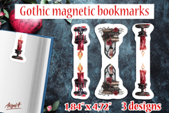 Gothic magnetic bookmarks vintage candle, window, book stack Product Image 1