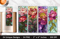 Stained Glass Peony Flower Bookmark | Bookmark Sublimation Product Image 1
