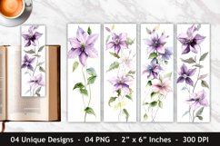 Watercolor Clematis Flower Bookmark | Bookmark Sublimation Product Image 1