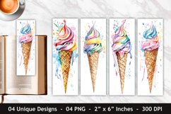 Watercolor Cone Ice Cream Bookmark | Bookmark Sublimation Product Image 1