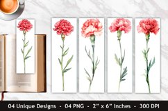 Watercolor Carnation Flower Bookmark | Bookmark Sublimation Product Image 1