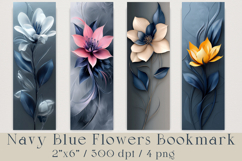 Navy Blue Flowers Bookmark, 4 png Product Image 1