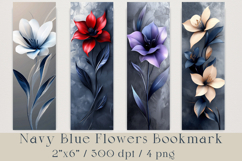 Navy Blue Flowers Bookmark, 4 png Product Image 1