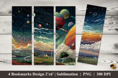 Pixel Night Sky Bookmarks Sublimation Design Product Image 1