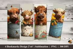 Highland Bucket Cow Bookmarks Sublimation Design Product Image 1