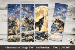Aurora Wolf Bookmarks Sublimation Design Product Image 1