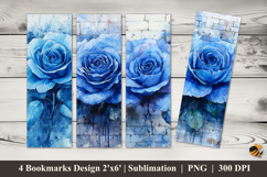 Blue Watercolor Rose Bookmarks Sublimation Design Product Image 1