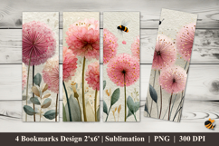 Flying Bee Flower Bookmarks Sublimation Design Product Image 1