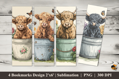 Cow In Bucket Bookmarks Sublimation Design Product Image 1
