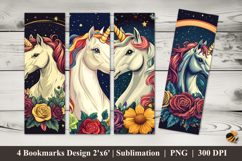 Rose Unicorn Bookmarks Sublimation Design Product Image 1
