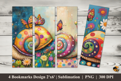 Snail Butterfly Bookmarks Sublimation Design Product Image 1