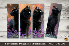 Dreamy Floral Cat Bookmarks Sublimation Design Product Image 1