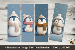 Pastel Blue Penguin Bookmarks Sublimation Design Product Image 1