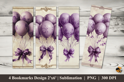 Purple Balloon Bookmarks Sublimation Design Product Image 1