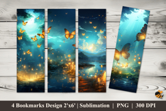 Luminous Butterflies Bookmarks Sublimation Design Product Image 1