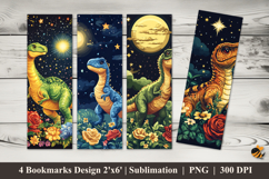 Dinosaur Flowers Bookmarks Sublimation Design Product Image 1