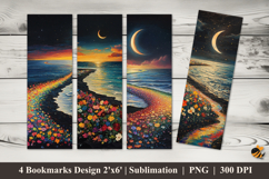 Beach Flowers Bookmarks Sublimation Design Product Image 1